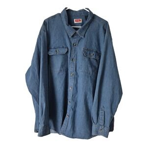 Wrangler Shirt Mens 3XL Blue Denim‎  Stretch Long Sleeve Button Up Casual